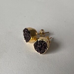 Purple Druzy Gold tone Stud Earrings